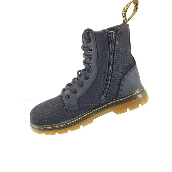 Dr. Martens Doc Combs J Combat Lace Up Boots Canvas Zip Black Youth Kids Size 1 - Picture 4 of 9